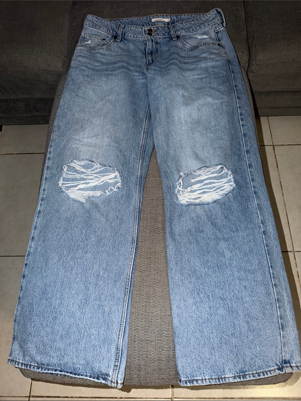 Levi's SUPERLOW Light Blue Wide Leg Distressed Jeans